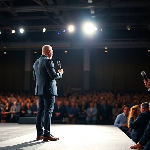 A photographer capturing a speaker on stage at a corporate conference